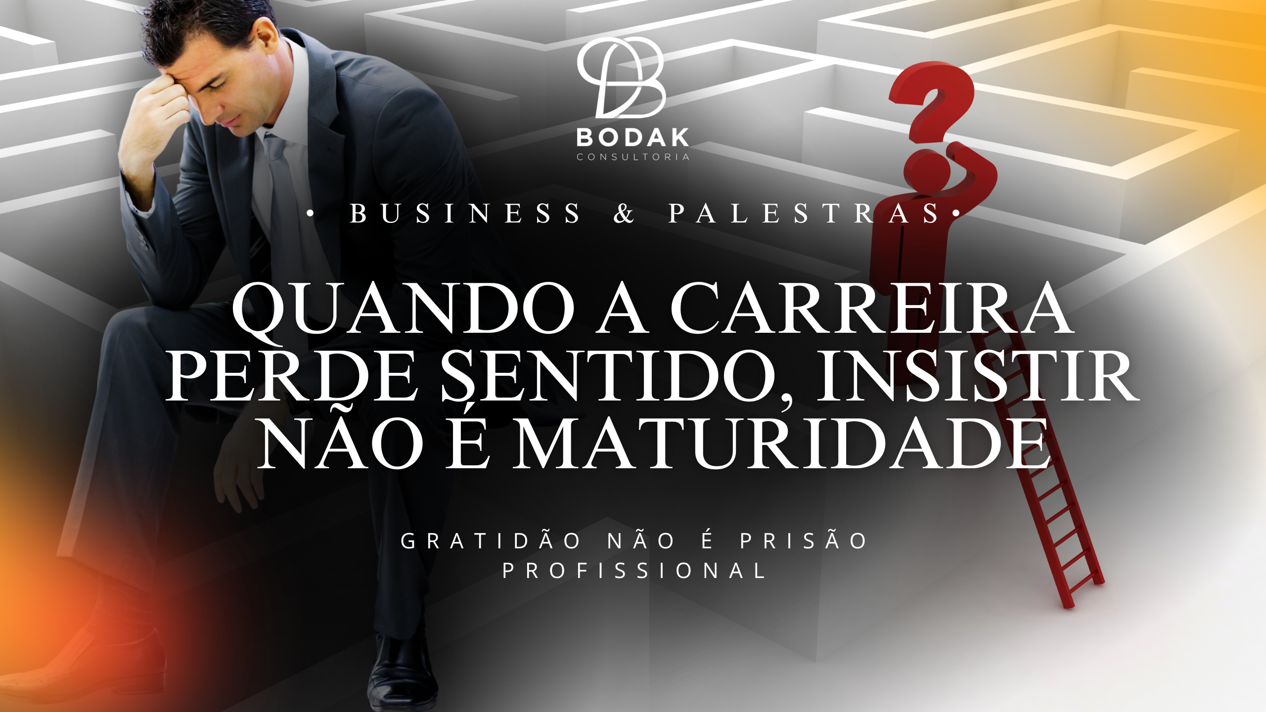 Capa ilustrativa com um homem perdido e um labirinto de fundo. no Texto diz: Quando a carreira perde sentido, insistir não é maturidade